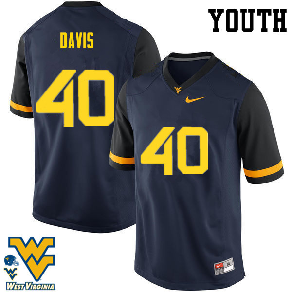 Youth #40 Fontez Davis West Virginia Mountaineers College Football Jerseys-Navy - Click Image to Close